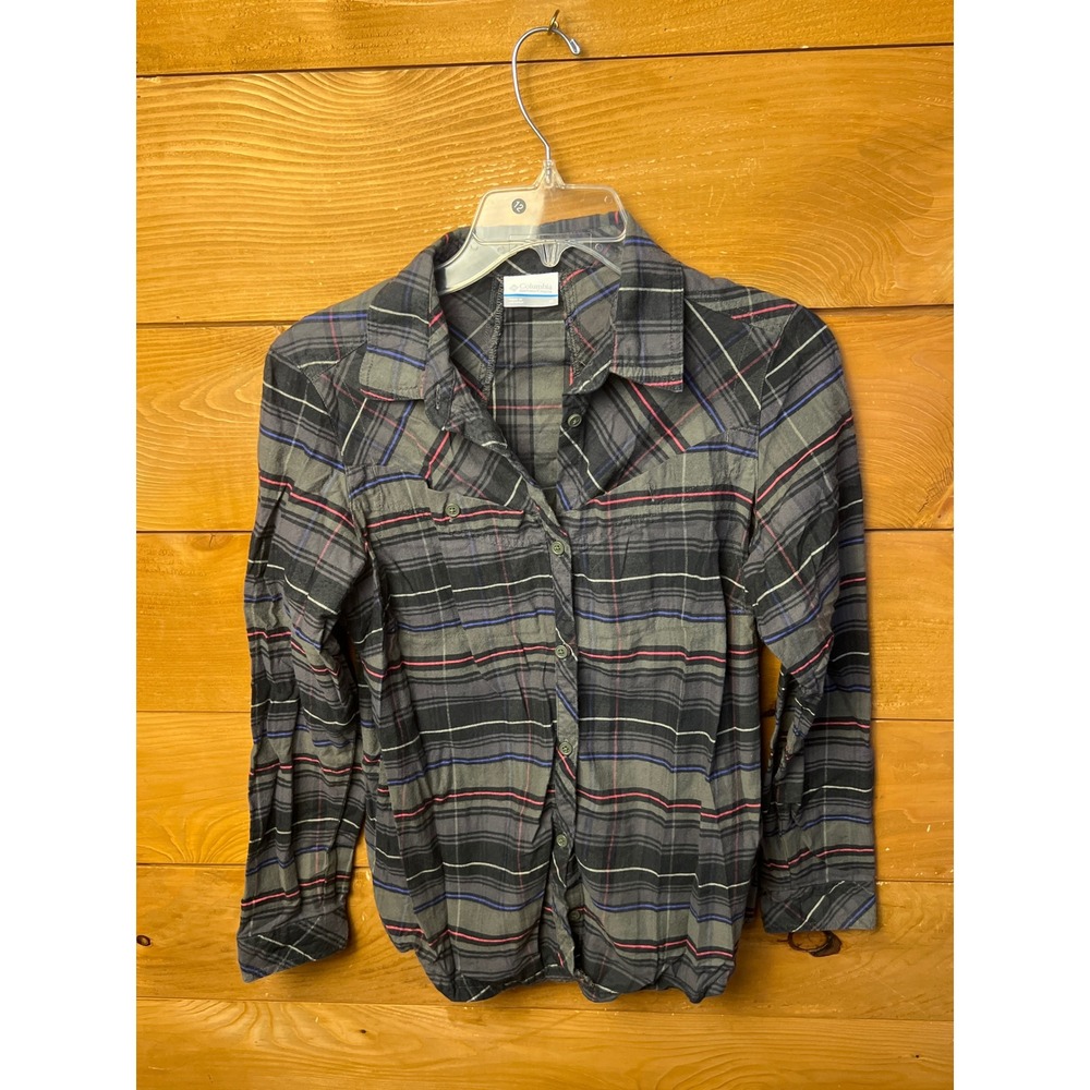 Columbia Womens Flannel Shirt Medium Plaid Long Sleeve Button Down Casual Top